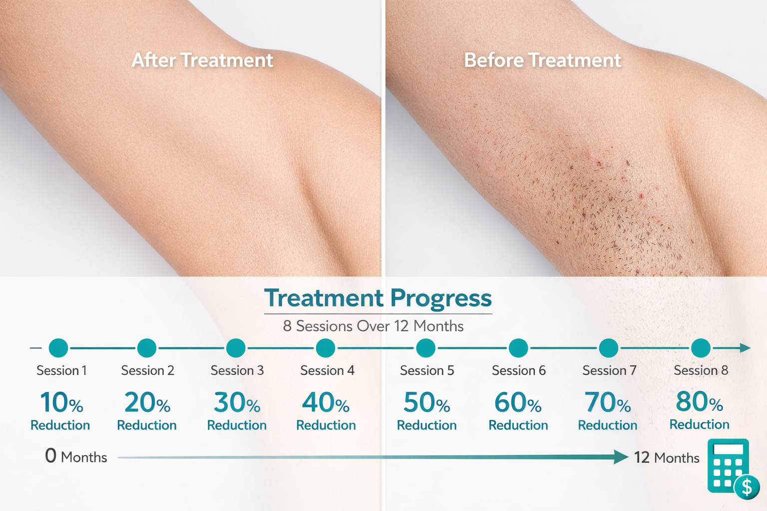 Detailed () image showing a before-and-after split comparison of smooth underarm skin (after treatment on left, stubble and