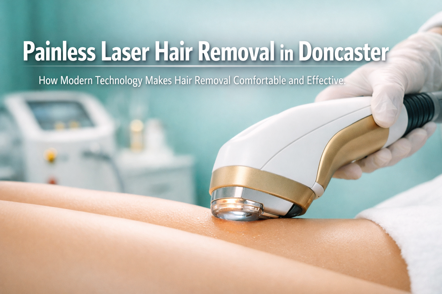Professional () hero image featuring 'Painless Laser Hair Removal in Doncaster' in extra large white with subtle dark ,