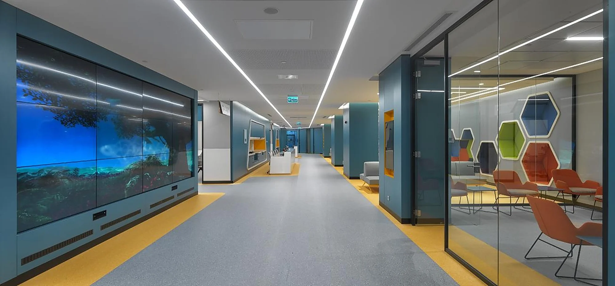A bright, modern corridor and waiting area at a Memorial hospital
